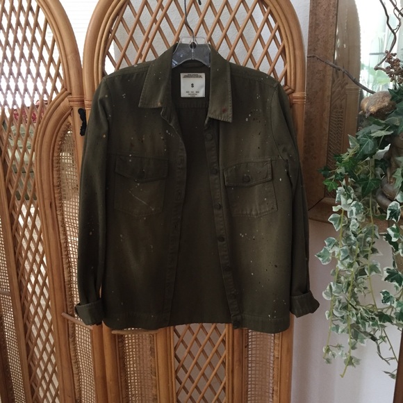 Zara Olive Green Paint Splatter Over Shirt - Picture 6 of 8